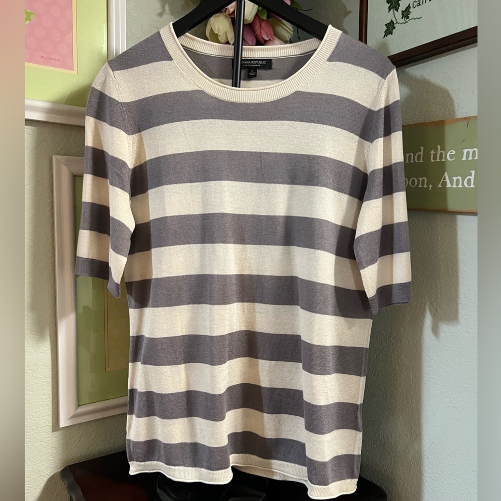 Banana Republic Gray and Cream Striped Sweater #013
